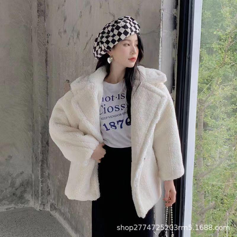 Autumn and winter loose teddy bear imitation fur coat women's clothing medium and long sheep shearing coat sheep shearing thickened