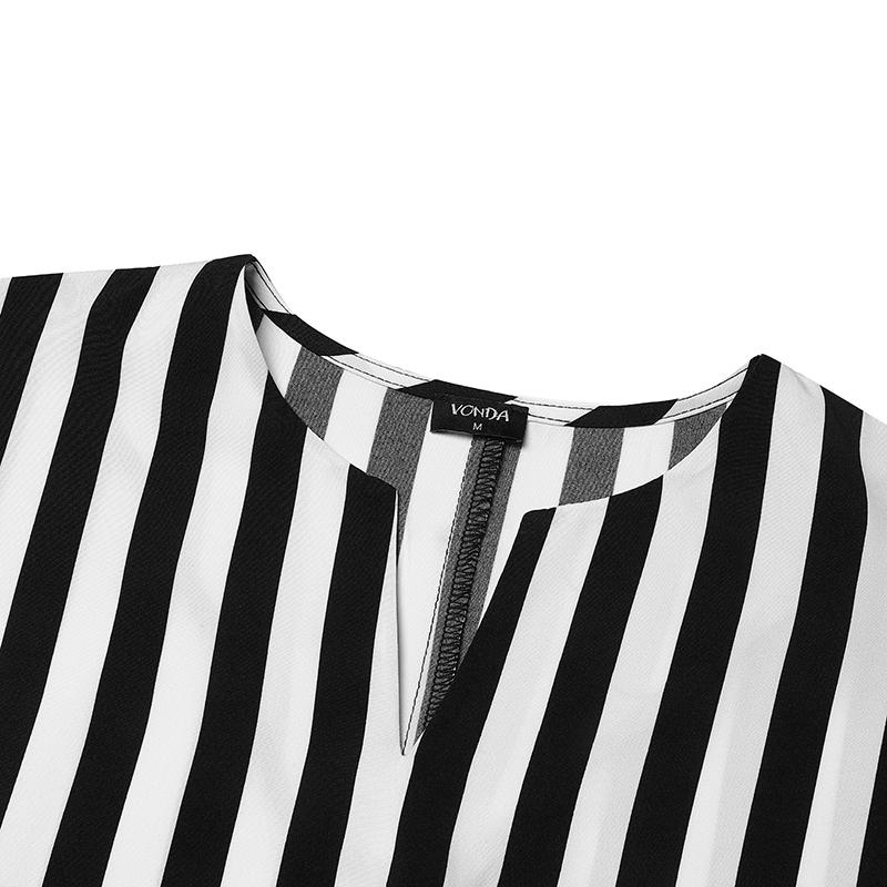 Women Plus Size Round Neck Striped Print Short Sleeve Dresses