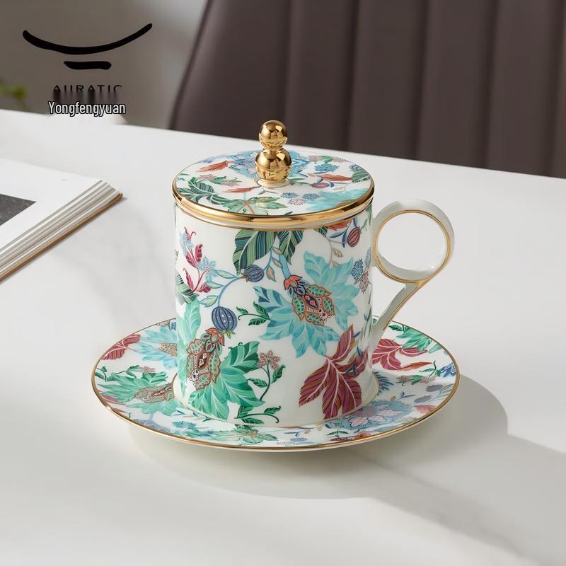 Yongfengyuan Happiness Garden Ceramic Mug with Lid