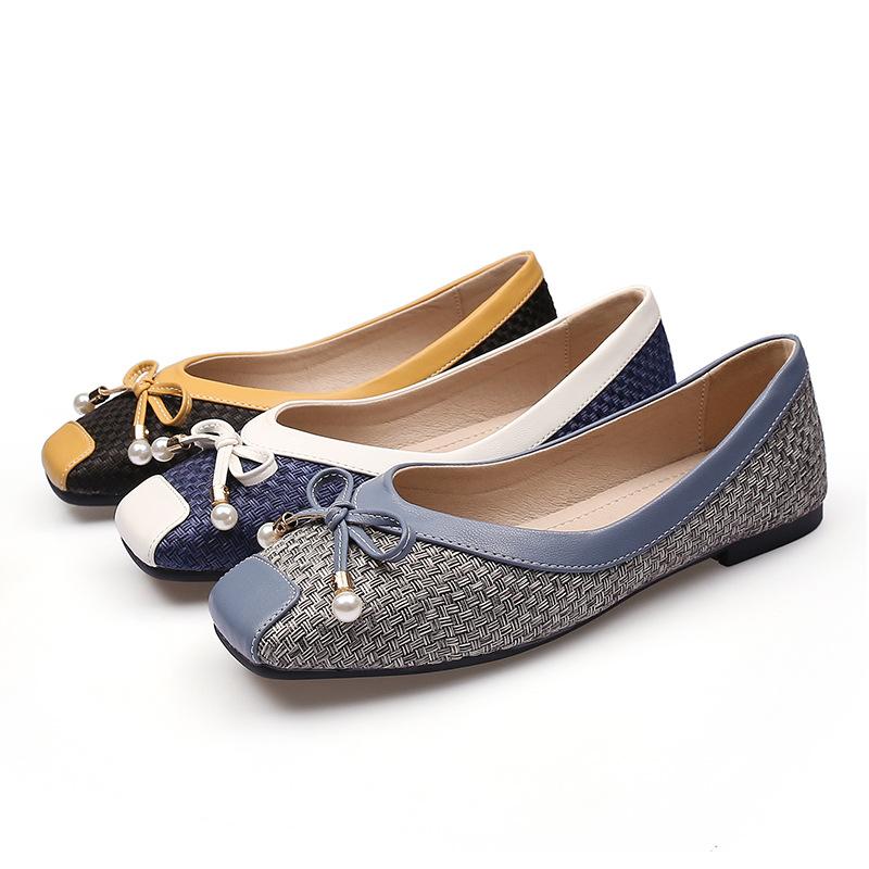 Comfortable Flats Womens Casual Loafers Ballet Flats With Bowknot Dressy Shoes Antislip Square Toe Flat Shoes Lightweight Walking Shoes For Women