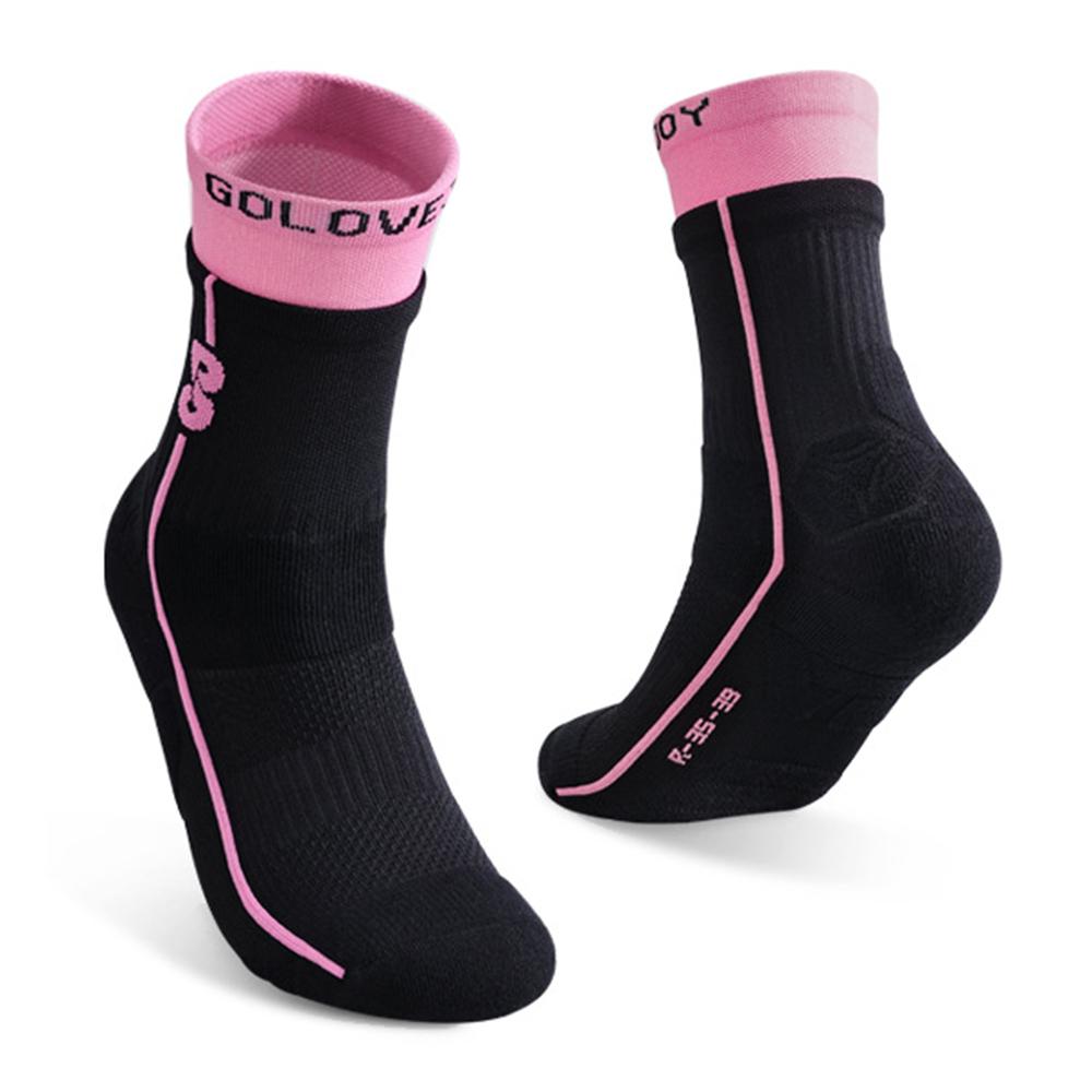 

GOLOVEJOY DWZ16 1 Pair Size 35-39 Women Middle Tube Seamless Sports Socks for Running Cycling Fitness Tennis Badminton Pink