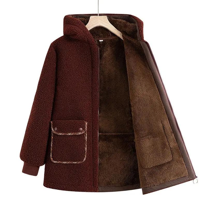 Mother's Autumn and Winter Clothes Lamb Fleece Padded Jacket Women's Women's Plus Velvet Thick Granular Fleece Padded Jacket