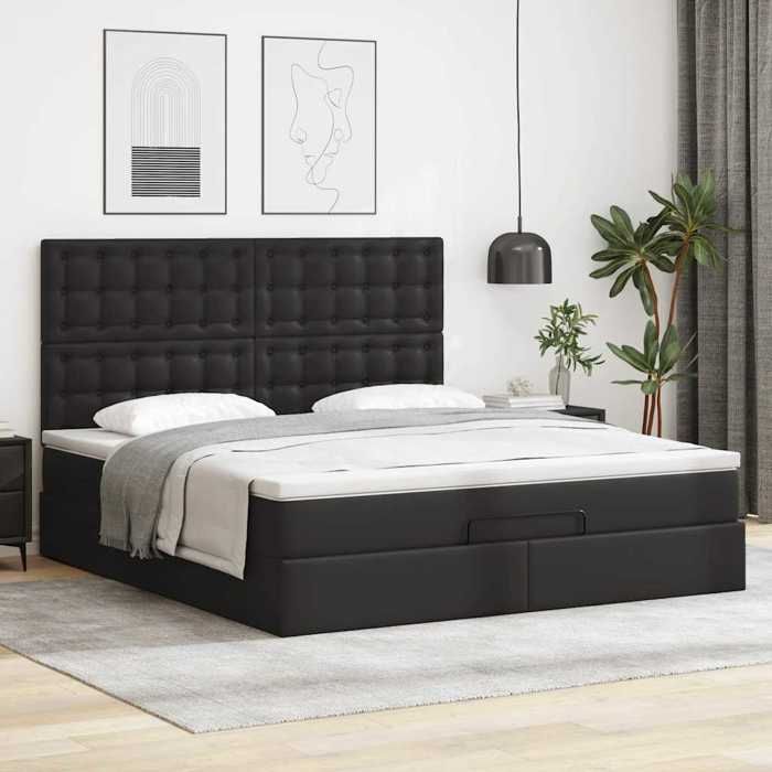 VidaXL Ottoman Bed Frame with Mattress Black 180x200 Cm Faux Leather 3313016