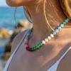 Elegant Stone Necklace Natural Colorful Gemstone Beaded Stainless Steel Beads Boho Summer Jewelry for Women Vacation Gift