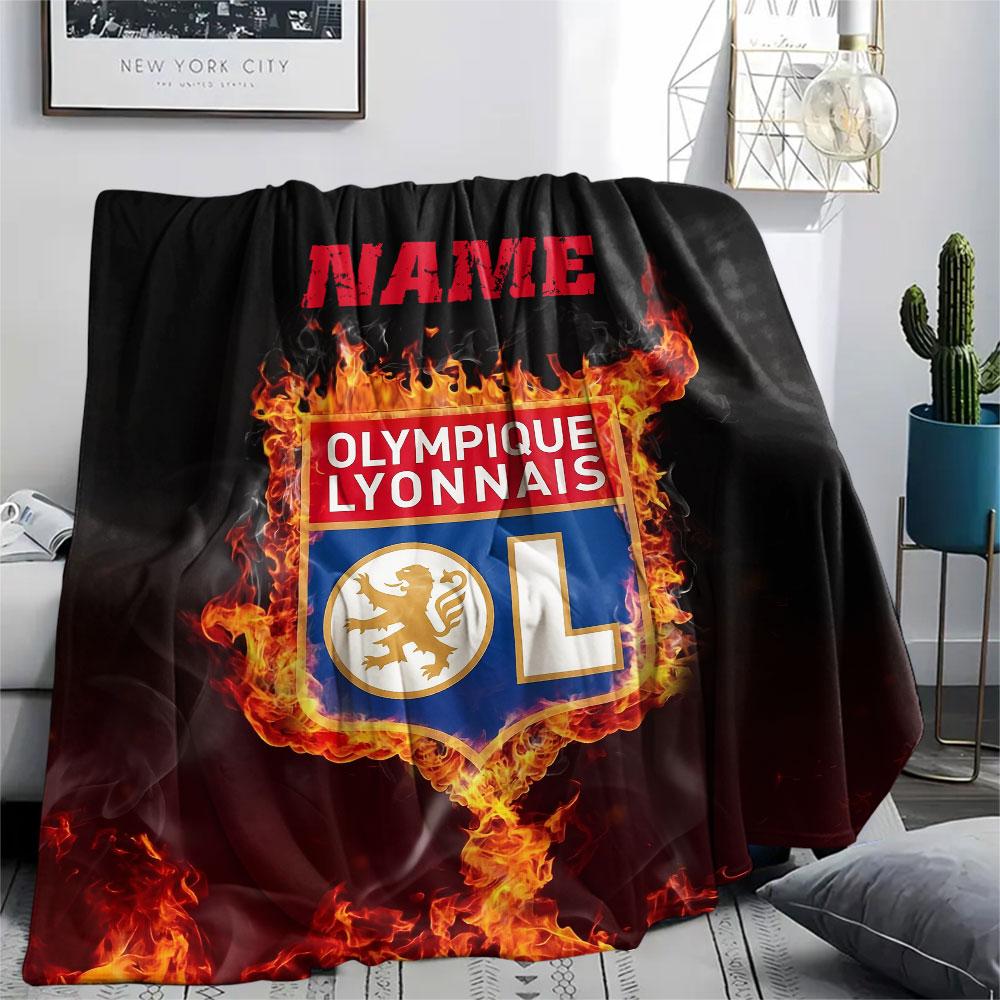 Custom Name,Olympique Lyonnais Printed Flannel Blanket, soft throw for bedroom sofa, washable, Christmas present, great gift.