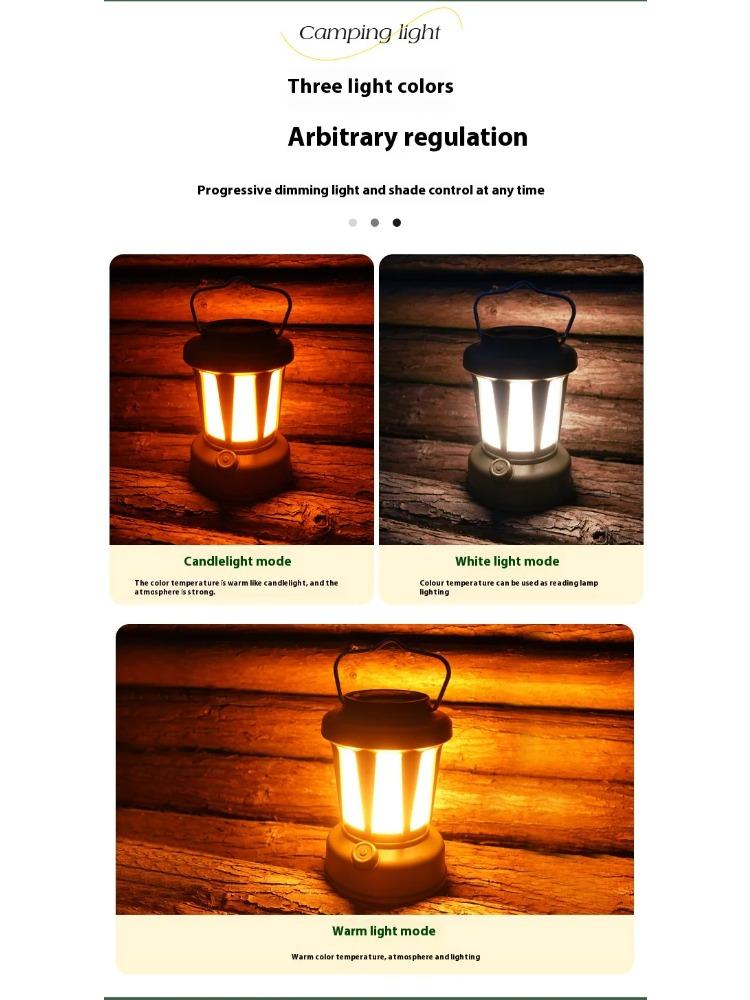 Portable Solar Camping Lantern LED Cold and Warm Dimming 3 Lighting Modes Camp Light Outdoor Hiking Climbing Camping Tent Lamp