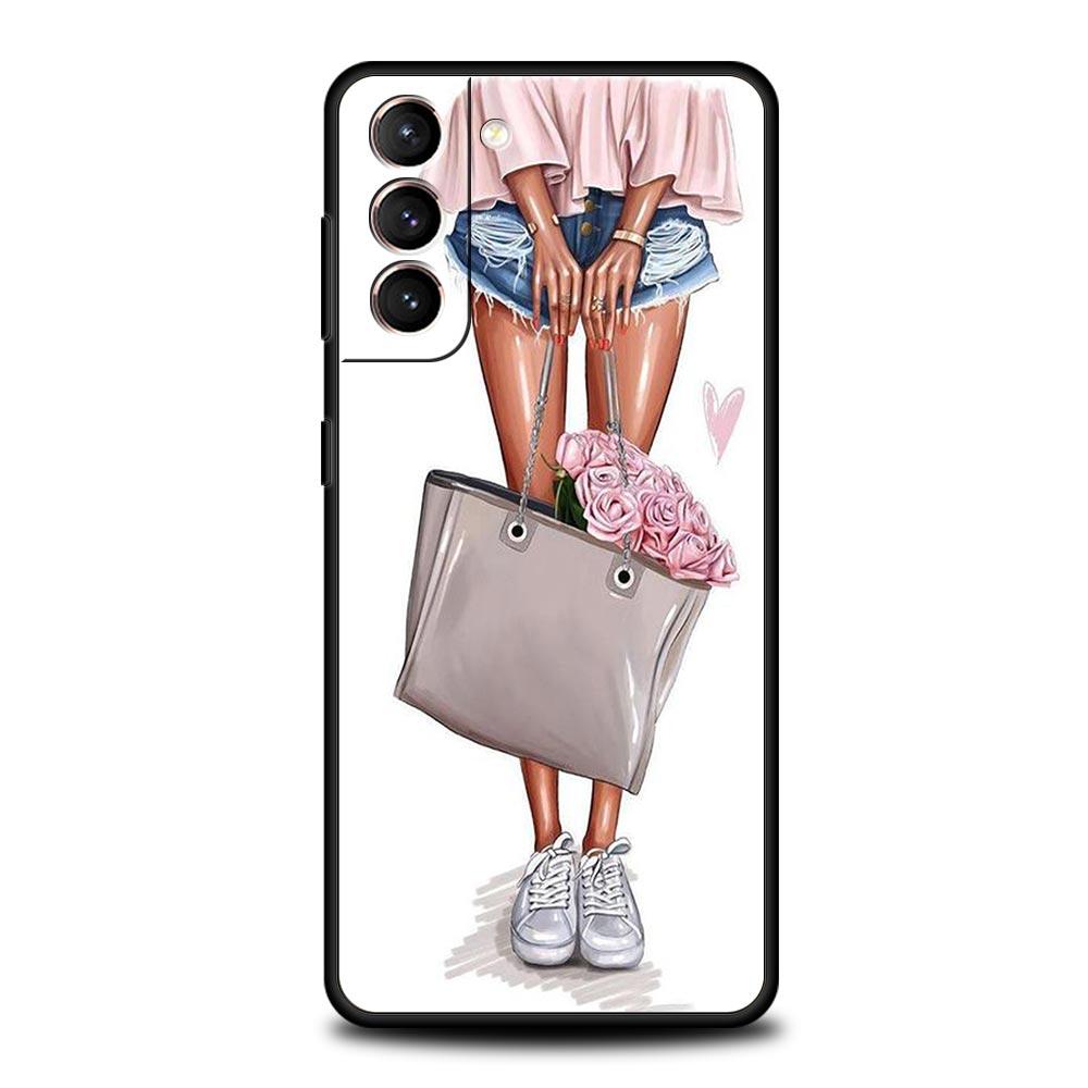 Mode High Heels Mädchen Frau Handyhülle Für Samsung Galaxy S26 Ultra S25 Plus S24 FE S23 S22 5G S21 S20 Hülle Schwarz Weich