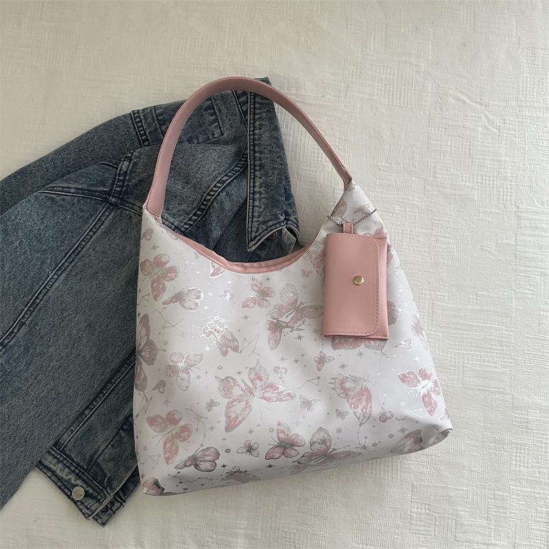 

Женская сумка-тоут с принтом бабочки высокой ценности, летняя новинка 2025 года, большая вместительная сумка под мышкой, универсальная сумка через плечо розовый