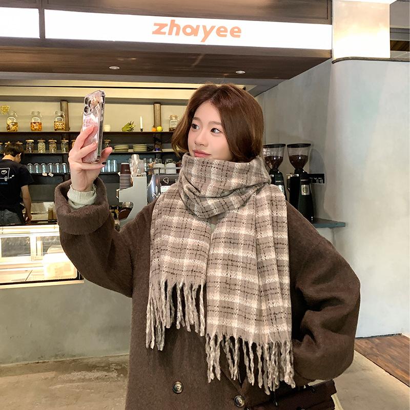 Autumn and winter new plaid scarf high-end women's versatile shawl thickened scarf
