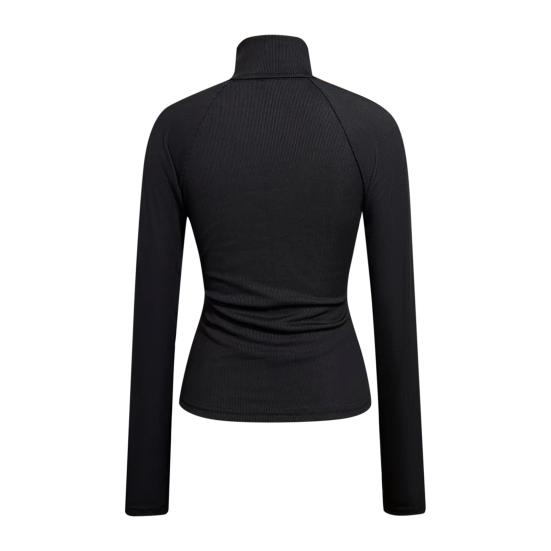 Bottom Tops Zipper Half Placket High Collar Long Sleeve Knitted Tops Solid Color Slim Fit Elastic Base Tops