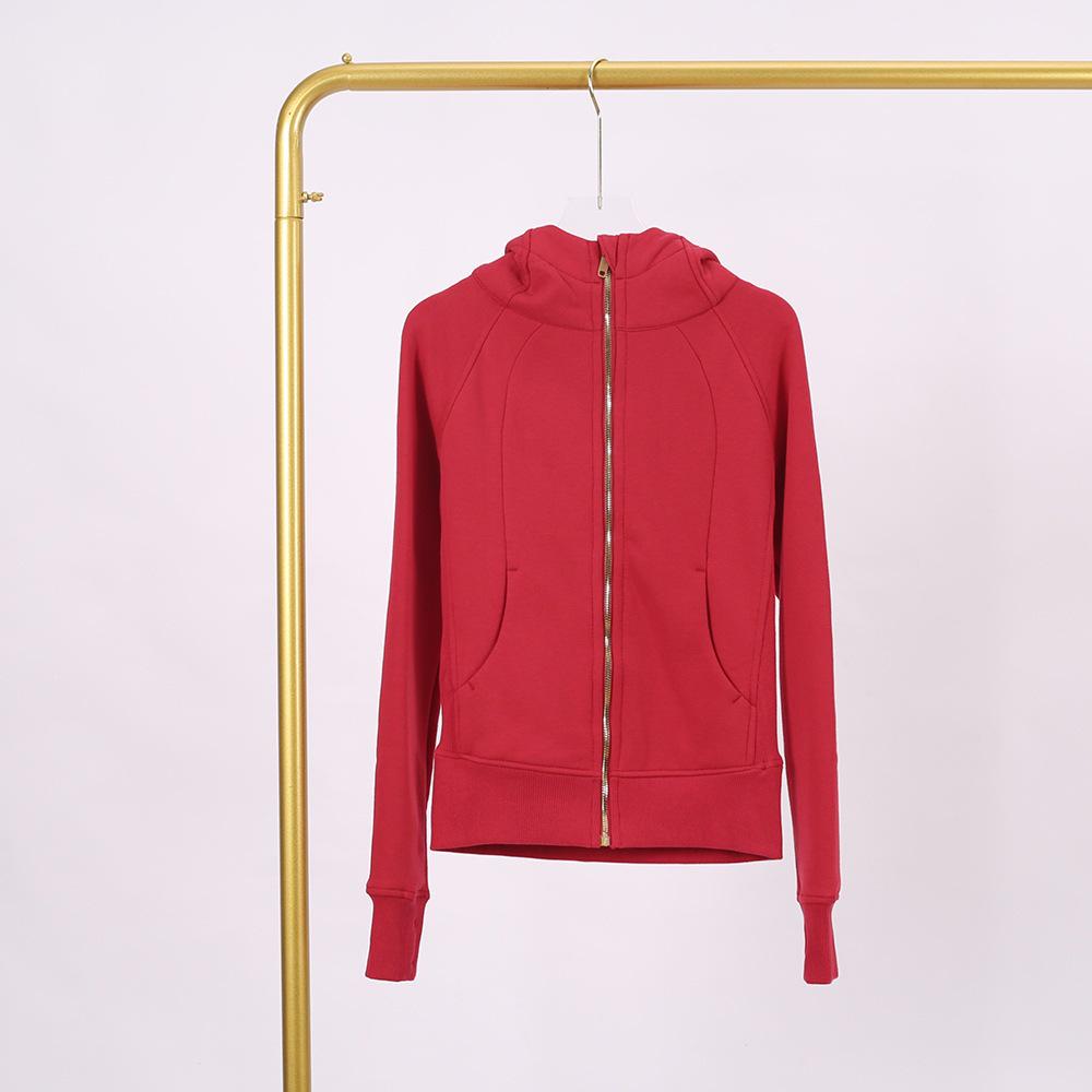 LULU Embossed Slim Fit Full Zip Fleece Hoodie - Gold Logo & Zipper, Casual Yoga Wear.
