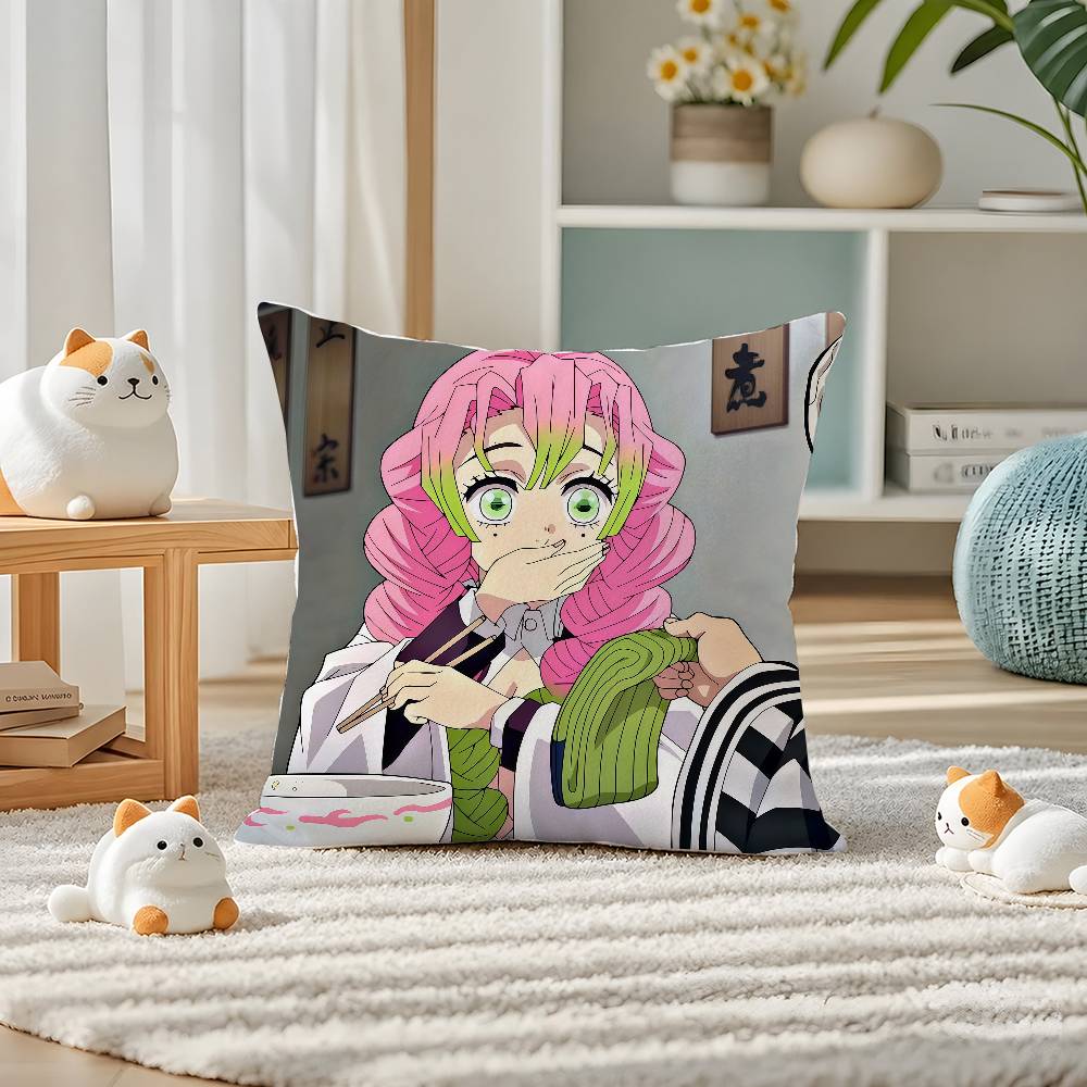 Demon Slayer Swordsmith Village Arc Anime Plush Pillow Cover Soft Short Plush Cushion Cover For Sofa Bedroom Home Decor Gift
