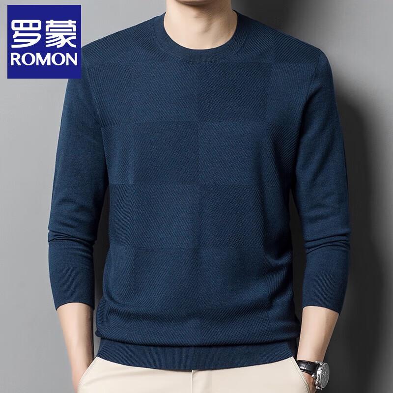 ROMON Men's Thin Round Neck Wool & Silk Blend Sweater