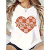 European Size Women'S Vintage-Inspired Red Heart & Plaid Print T-Shirt - Breathable Short Sleeve Top with MALORCA Lettering & Spanish Text Design