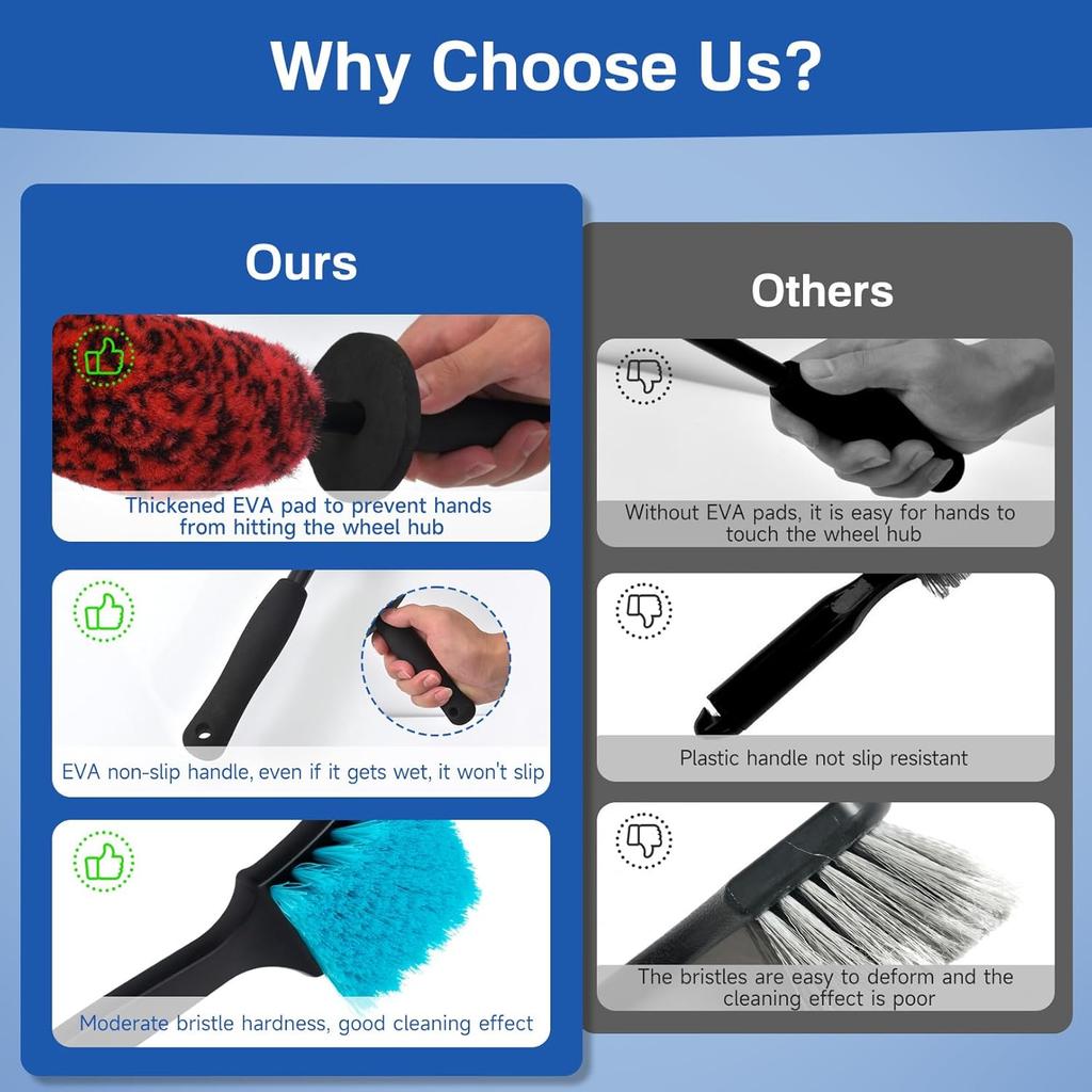4 Pack Wheel Tire Cleaning Brush Kit Cars Motorcycles RVs Trucks Rim Hub Ultra Soft Microfiber No Spatter 360 Bendable Synthetic Woolies Wash