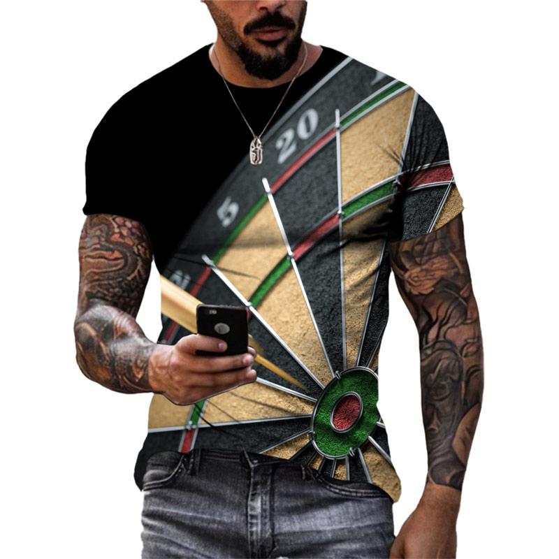 ETST 05 Nieuwe Zomer Mode Darts Grafische T-shirts Trend Heren Casual 3D Print Nieuw Interessant Patroon T-shirts Ronde Hals Korte Mouw Tops 4XL