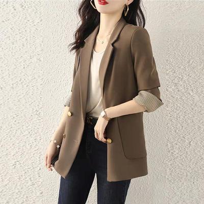 Frühling und Herbst neuer Blazer Damen lässig vielseitig lockeres Design Oberteil einfarbig langärmeliger Anzug