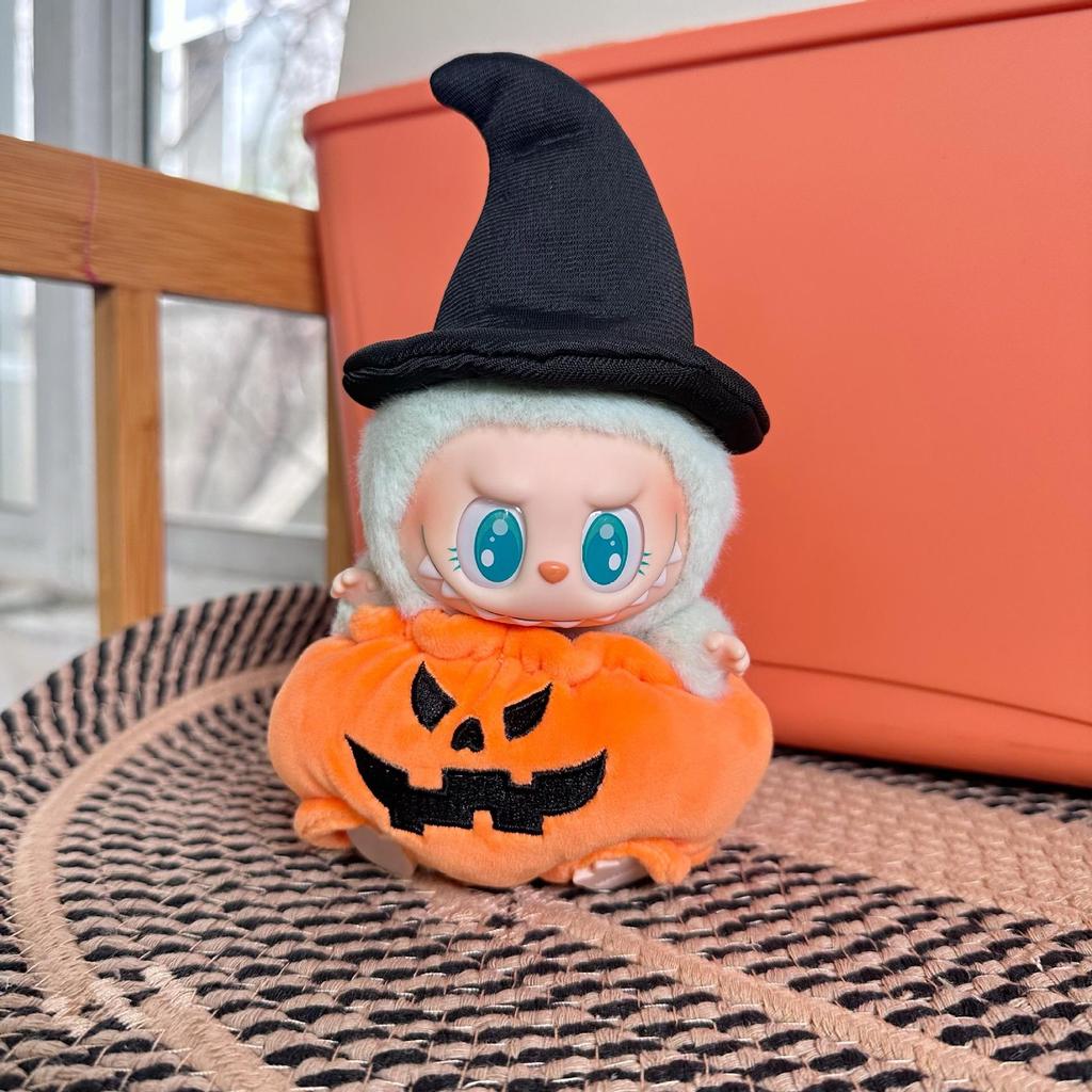 (clothes Only) For 17cm Labubu Doll Halloween Pumpkin Hoodie Set Idol Sitting Party Mini Plush Cute Decoration Costume