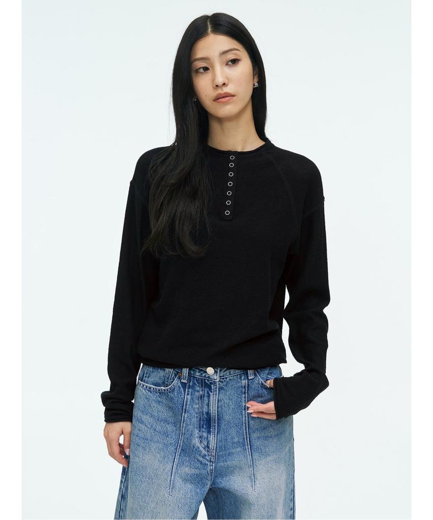 Anggae Half Neck Button Pullover Black