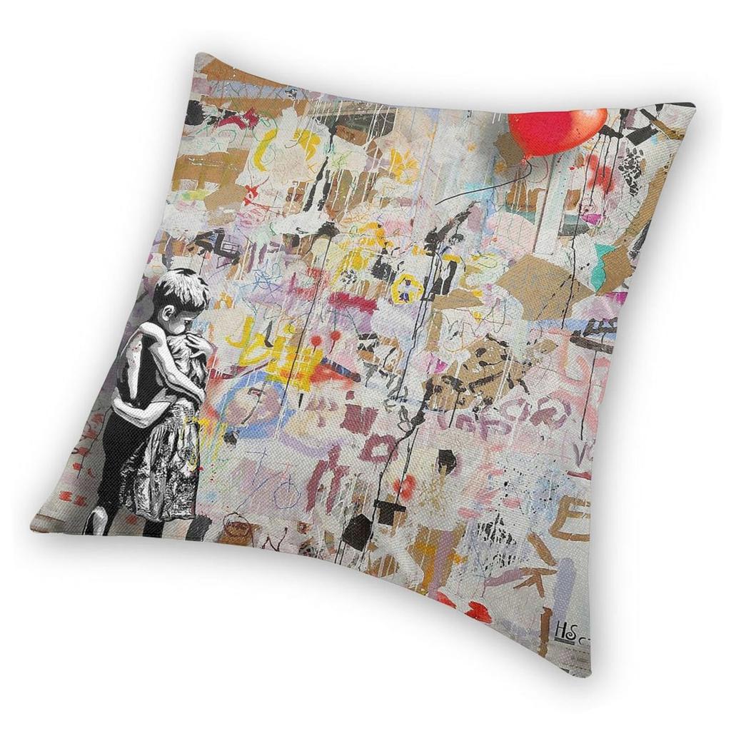 Banksy Pop Art Graffiti Square Pillowcase Polyester Linen Velvet Pattern Decorative Pillow Case Home Cushion Cover 18"