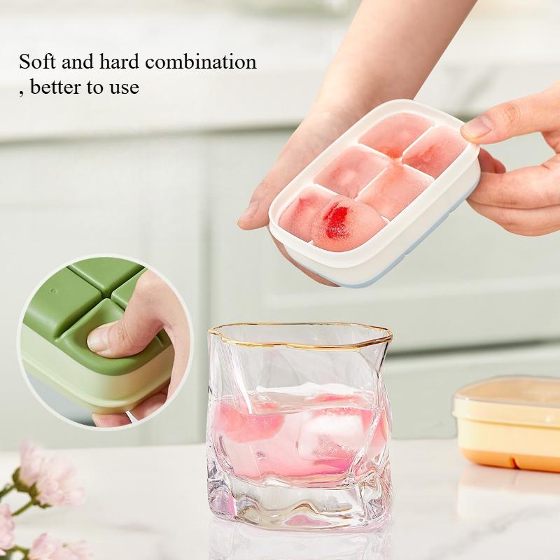 6 Grids Ice Cube Mold with Lid Easy To Release Freezer Ice Tray DIY Tools Storage Box for Fruit Juice Silicone Mold