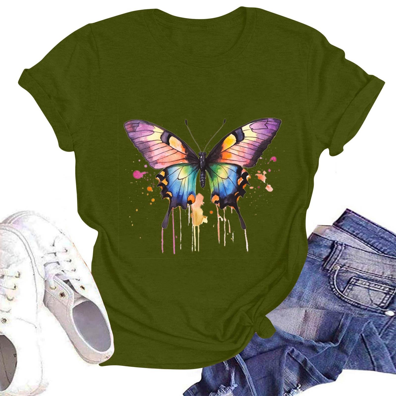 

Женская повседневная футболка с круглым вырезом и коротким рукавом L армия зеленый