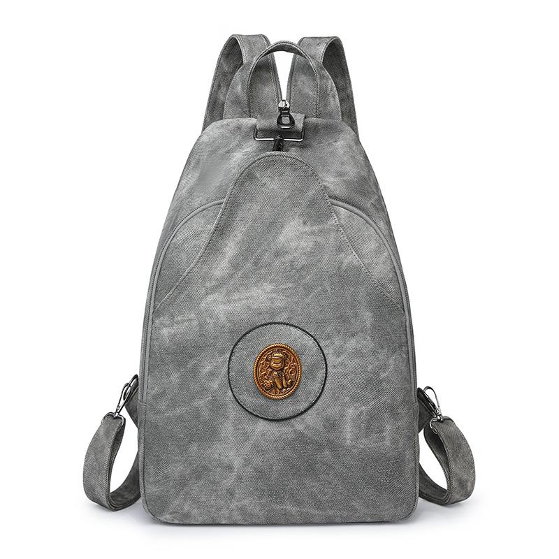 

Ретро Рюкзак из ПУ большой вместимости Женская нагрудная сумка серый