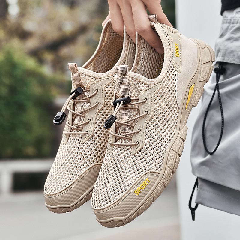

Мужская повседневная обувь с сеткой, летние уличные водные кроссовки, мужские кроссовки, Нескользящая походная обувь для скалолазания, дышащая мужская треккинговая обувь 38 бежевый