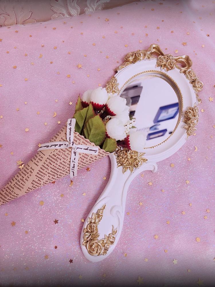 Vintage Baroque Wall-Mounted Mirror for Bedroom Artistic Elegant Home Decoration Environmentally Gold Large Stand Desktop Mirror