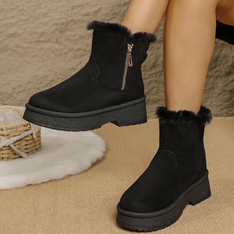 Large Size Medium Tube Snow Boots for Women's Winter New Velvet Thickened Side Zipper Cold-proof Snow Boots for Women