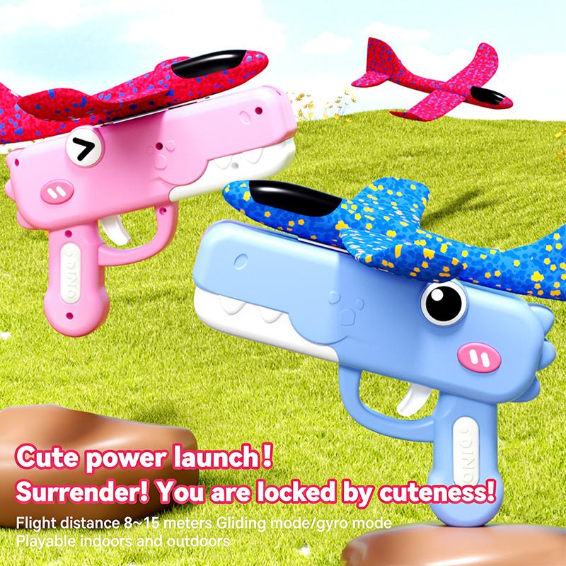 Summer Outdoor Games Kids Glider Flight Throw Foam Plane Kite Shooting Gun Plane Launcher Toy Parent-Child Interaction Toy