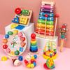 Lustige Kinder Montessori Holzspielzeug Macaron Blöcke Lernspielzeug Baby Musikrasseln Grafische bunte Holzblöcke Lernspielzeug