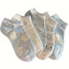 5 Pairs Cute Puppy Socks Women'S Summer Thin Short Socks Low Cut Shallow Mouth Lace Japanese Bowknot Boneless Non-Slip Mesh