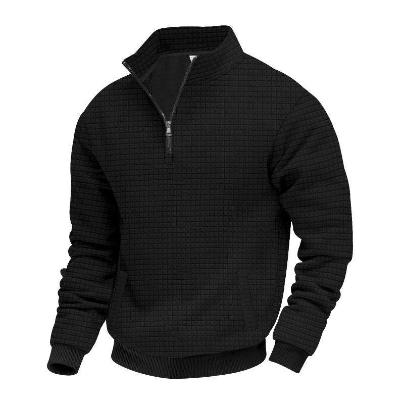 Half-zip Sweatshirt for Men Autumn/Winter Jacquard Small Check Pattern Stand-up Collar Casual Pullover Large Size Sweatshirt