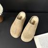Women's retro lightweight and comfortable non-slip heightening winter warm plush lining non-slip durable casual cotton one-step half slippers