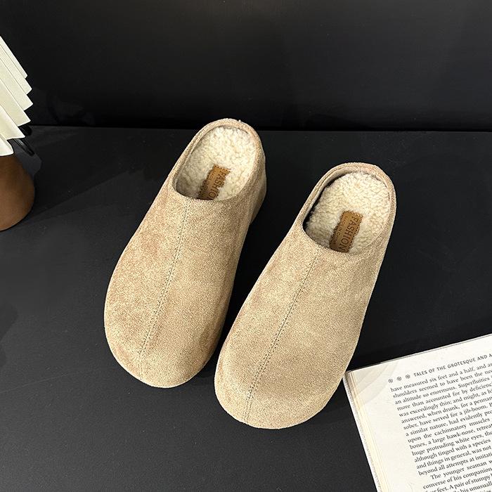 Women s Retro Lightweight and Comfortable Non-slip Heightening Winter Warm Plush Lining Non-slip Durable Casual Cotton One-step Half Slippers 35 хаки 5450₽