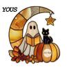 Acrylic Decoration with Bell Halloween 2D Chain, Bell, Stained Glass Ghost Bat Spooky Home Decorations Pumpkin Suncatcher Decor, Window Wall