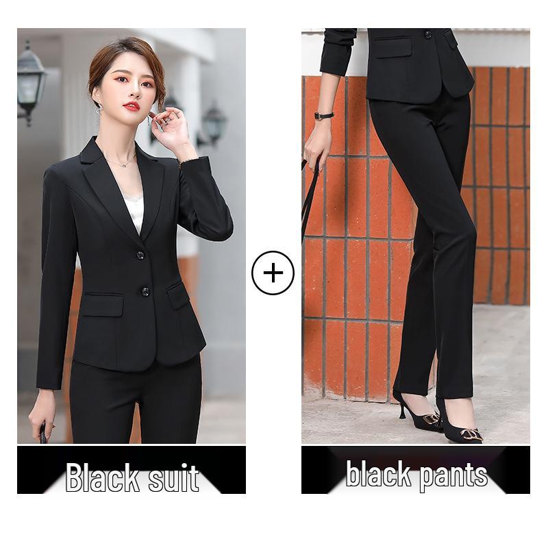 Women's Formal Business Interview Suit - Black Slim Fit Blazer and Pants Set