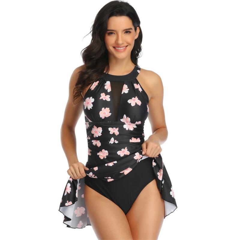 Traje de baño para mujer, tankini de playa de cintura alta sin espalda, traje de baño estampado sin mangas, trajes de baño de una pieza, ropa de playa