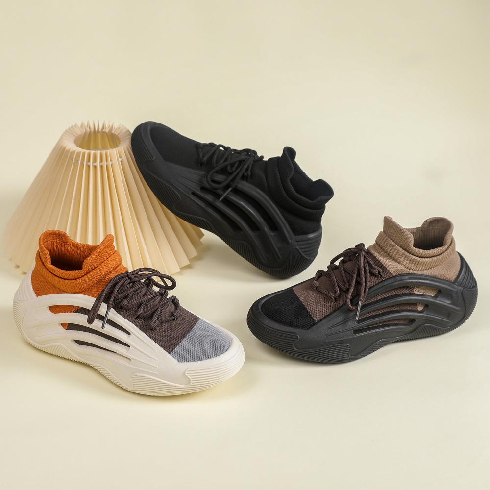 Shoes Fly-woven Mesh Breathable Sports Shoes Shoes and Socks Integrated Height Increase Comfortable Lazy Coconut Shoes