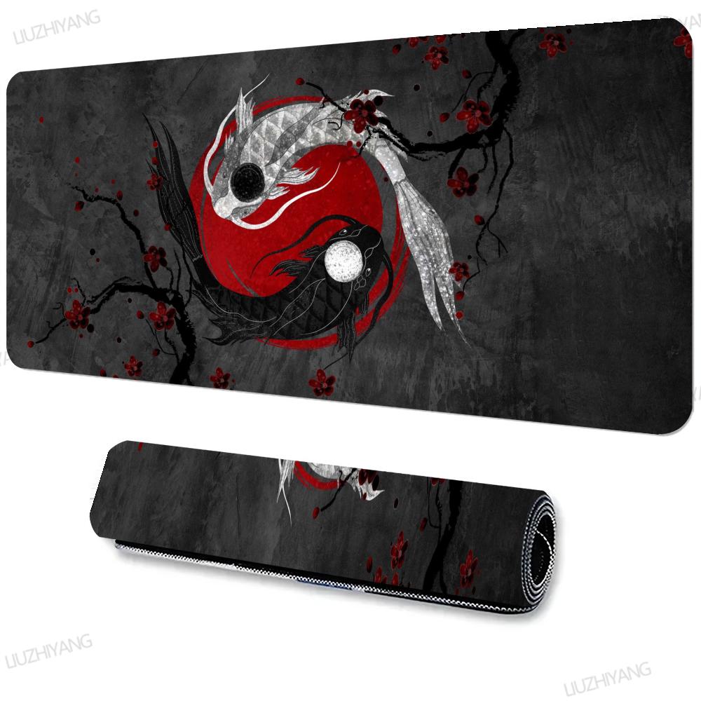 Yin-yang Fish Mouse Pad Black & White Sakura Office Laptop Desk Mat Game Accessories Mousepad XXL Rubber HD Gaming Long Desk Mat