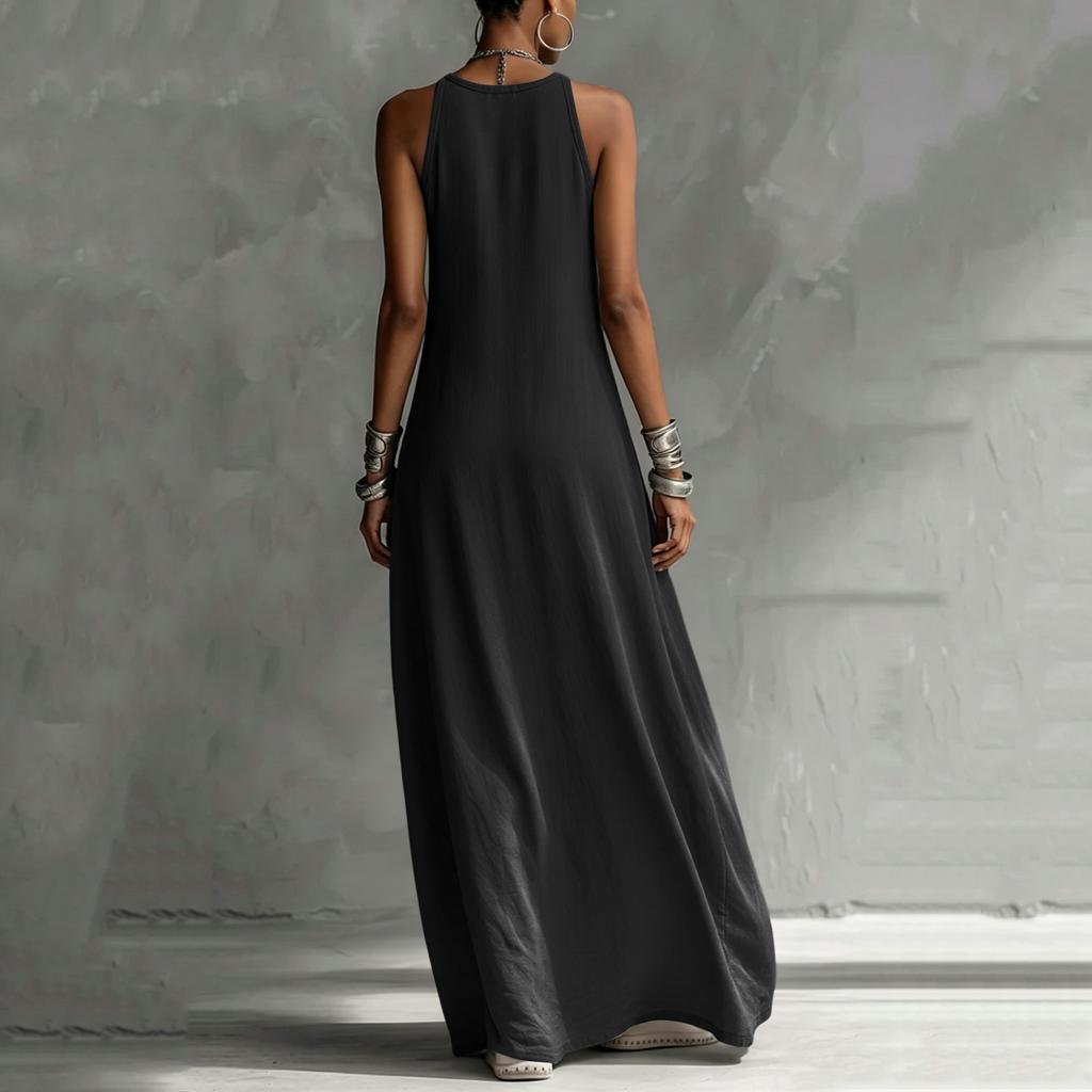 Women Sleeveless Loose Fit Maxi Dress with Pocket Color Block Design Casual Elegant Summer Long Dress
