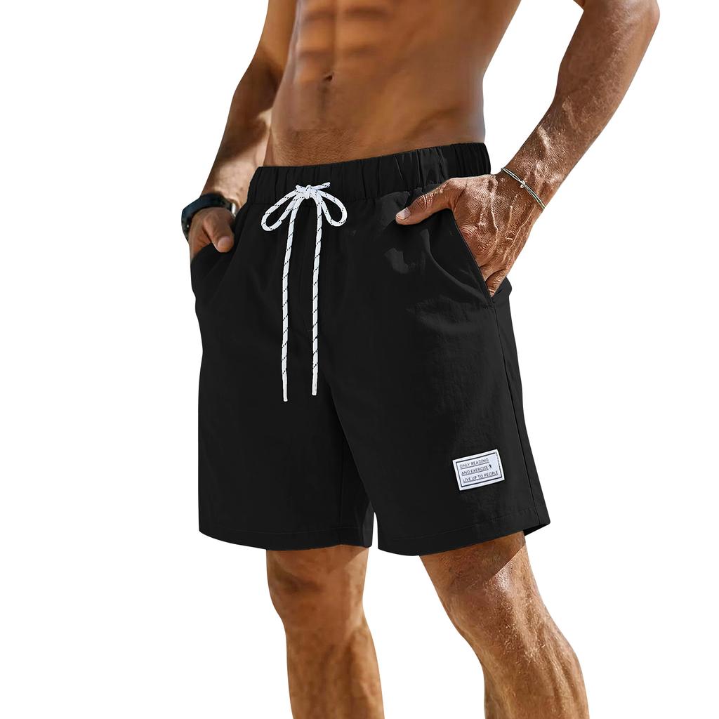 Men's Summer Drawstring Shorts Men's Casual Beach Straight Leg Shorts