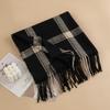 Womens Knitted Plaid Faux Cashmere Scarf With Fringe Warm Stylish Versatile Office Winter Everyday Wear
