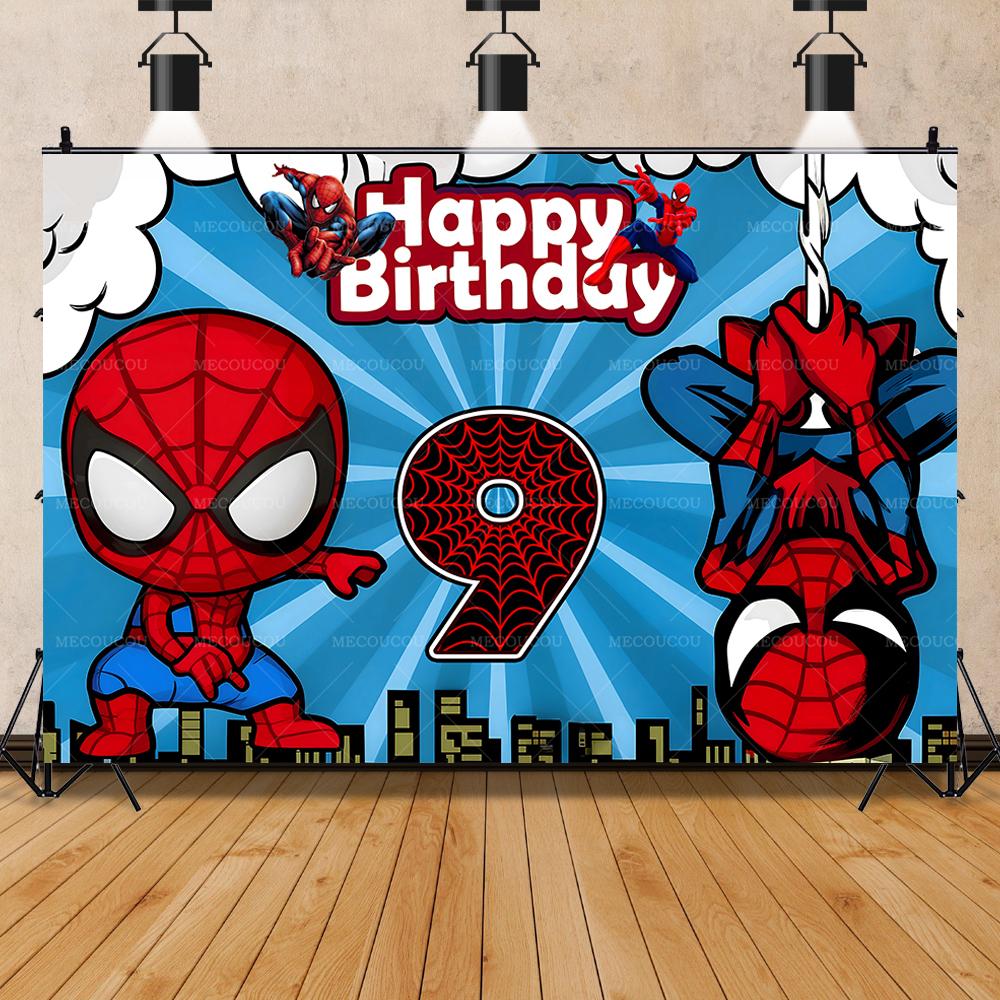 Cartoon spiderman theme background with age coding children boy birthday party decoration firstyear arrangement background props