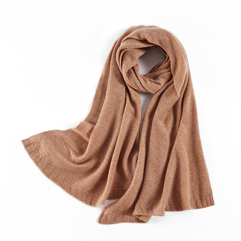 

Женский шарф из чистого кашемира, мягкий и теплый вязаный платок для кондиционированного помещения, 100% кашемир, однотонный, легкая роскошь 180cm верблюд