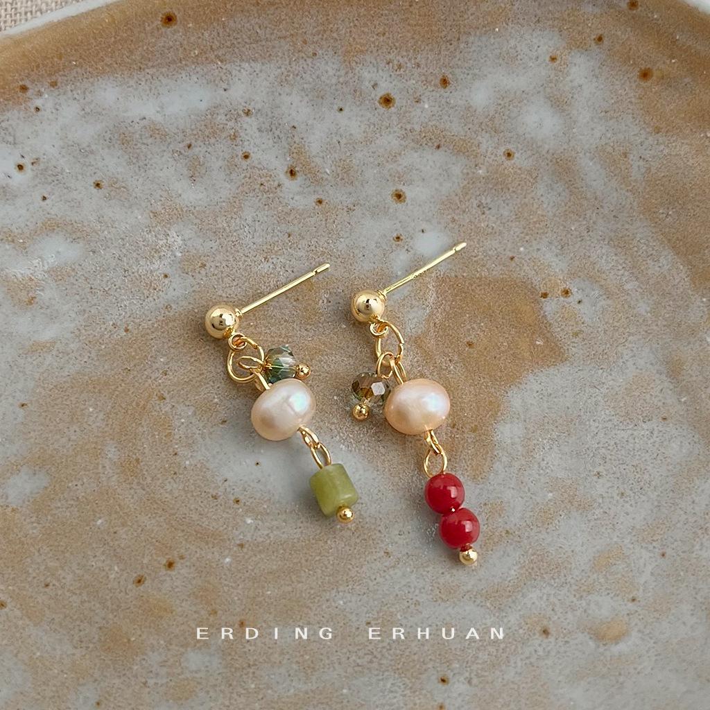 Дизайнерские пресноводные жемчужные ins новые китайские асимметричные AB оригинальные новые серьги, серьги