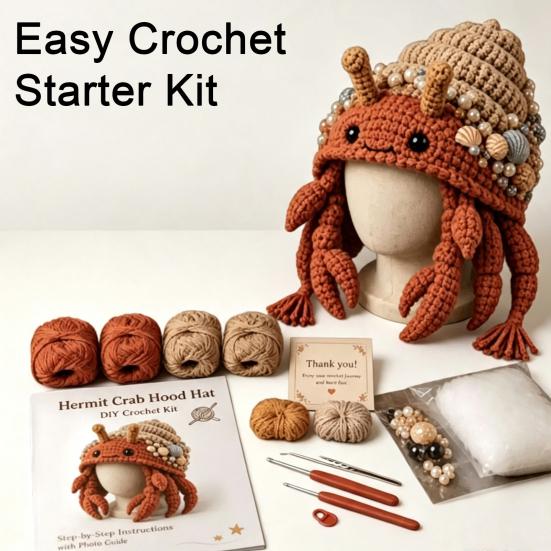 Handmade Yarn Crafts Animal Hood Hat Crochet Kit, DIY Earflap Craft Complete Knitting Materials Cute Crafting Project for Adults Teens, Gift