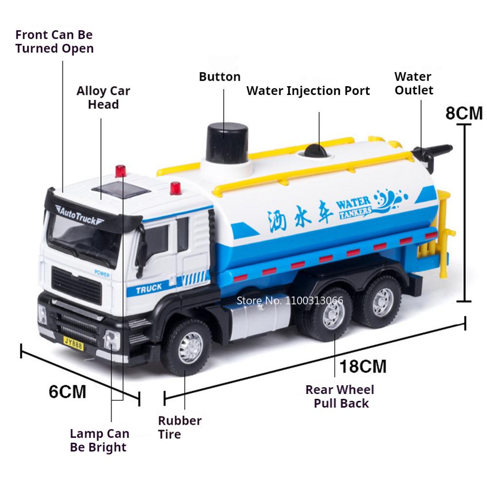 1/50 Sanitation Garbage Truck Alloy Models Cars Toys Light Sound Sprinkler Trucks Wheel Pull Back Vehicle for Boys Birthday Gift
