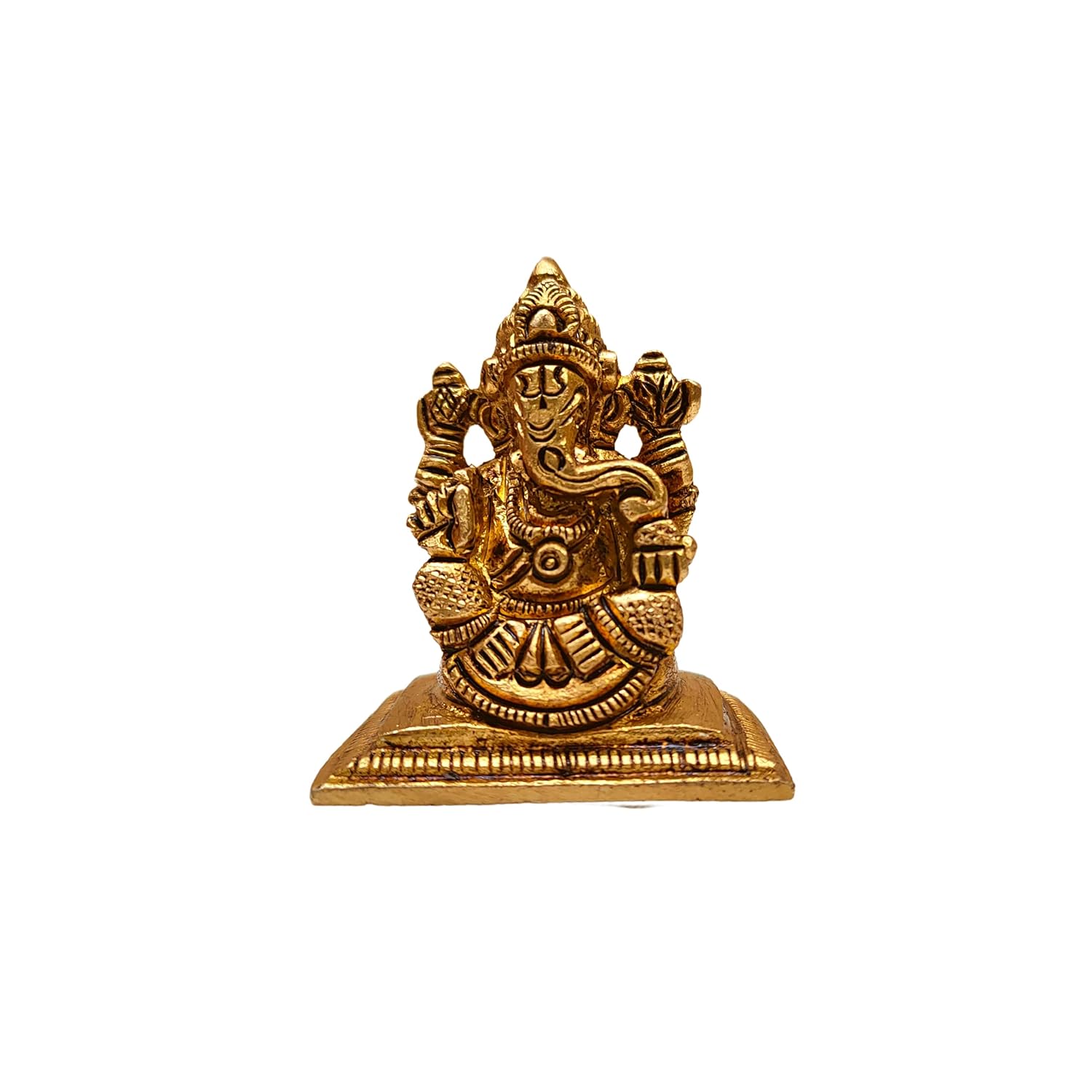 Premium Mini Ganesha Brass Idol, Mini Ganesh, Ganpati Statue, Brass, Gold - 4cm